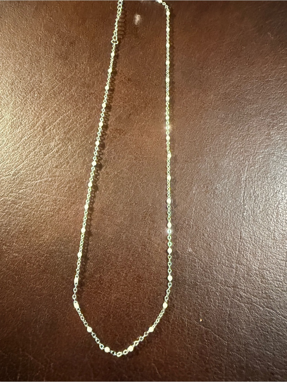 Delicate silver tone with white Beads Station Necklace